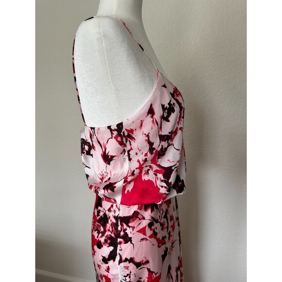 Adrianna Papell Magenta Pink White Floral Blousen Satin Sleeveless Maxi Dress 8 - Picture 4 of 9